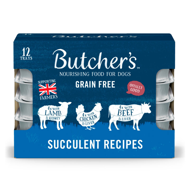 Butcher's dog food trays 12x150g, imported from the UK