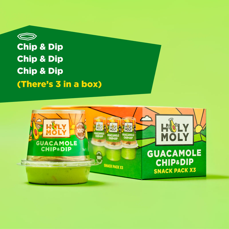 Holy Moly guacamole chip dip 3x76g, imported from the UK