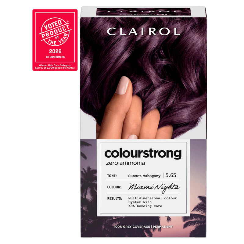 Clairol Colour Strong 5.65 Sunset Mahogany permanent hair dye, imported from the UK