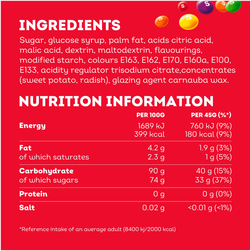 Skittles sweets tropical 45g, UK version