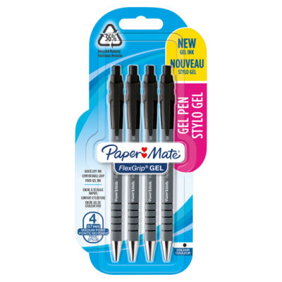 ASDA Paper Mate FlexGrip Svarte uttrekkbare gelpenner 4-pakning - Kjøp online hos McGrocer