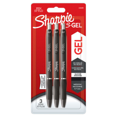 Sharpie gel pen black ink medium point 3-pack (British brand)