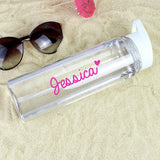 Personalised heart water bottle 750ml with flip top, UK version