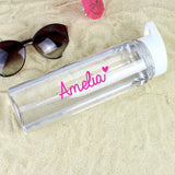 Personalised heart water bottle 750ml with flip top, UK version
