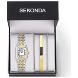 Sekonda Monica white dial two-tone watch gift set - British product