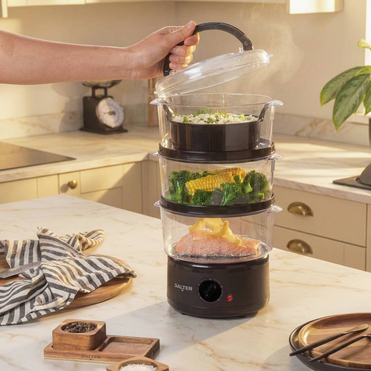 Salter Kuro 3 Tier Steamer grey, imported from the UK