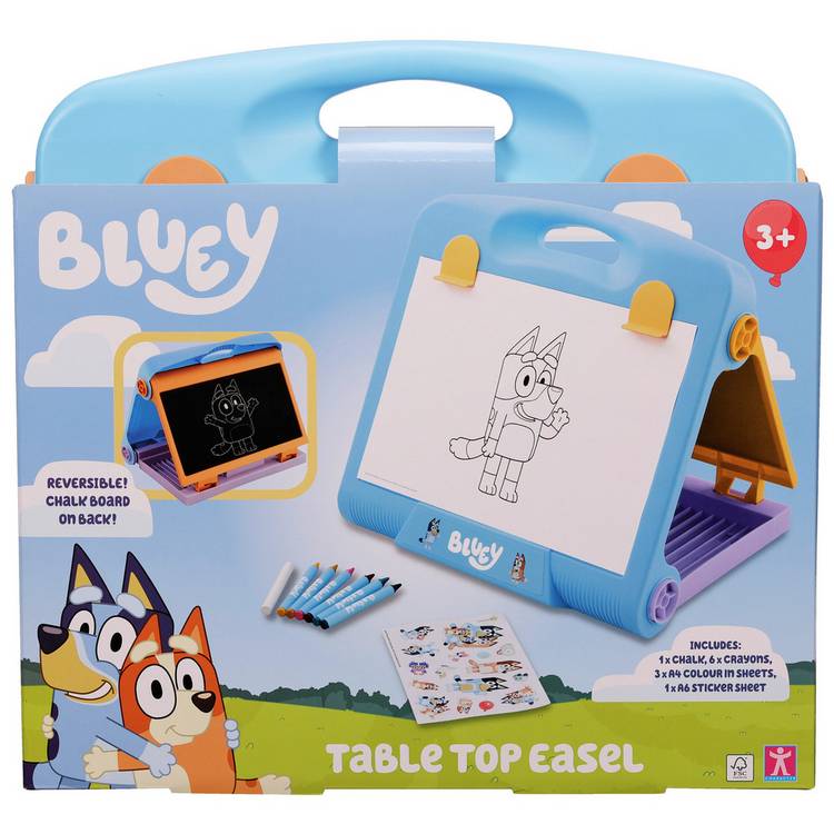 Bluey table top easel with chalkboard and drawing clips - British product