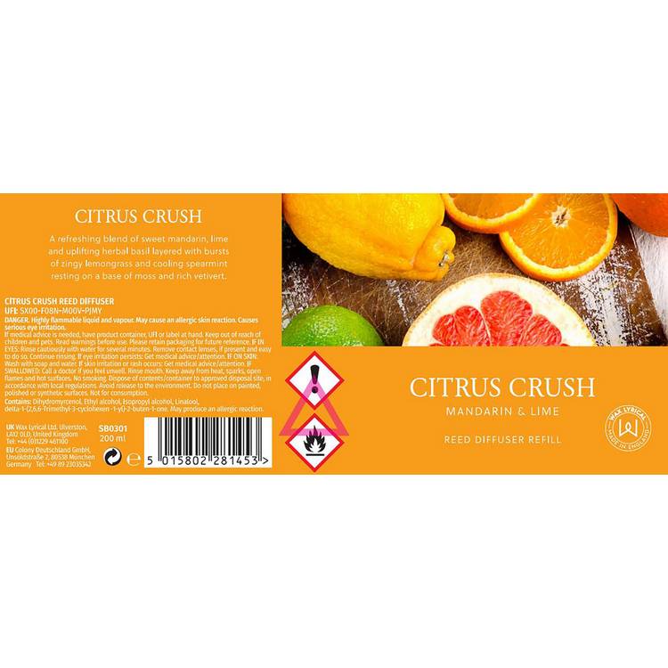 Wax Lyrical diffuser refill Citrus Crush 200ml (British brand)