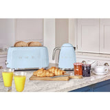 Pastel blue four slice toaster with wide slots, UK made (British brand)