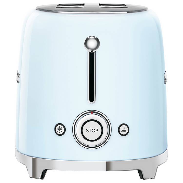 Pastel blue four slice toaster with wide slots, UK made (British brand)