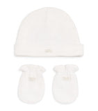 Marie-Chantal baby hat and mitten gift set in pointelle cotton, imported from the UK