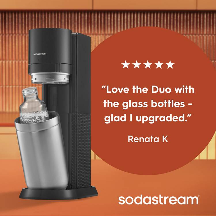 SodaStream Duo sparkling water maker 1L bottles, UK version