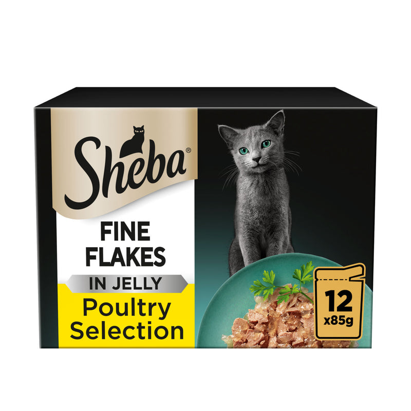 Sheba fine flakes poultry selection wet cat food 12 x 85g pouches (British brand)