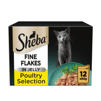 Sheba fine flakes poultry selection wet cat food 12 x 85g pouches (British brand)