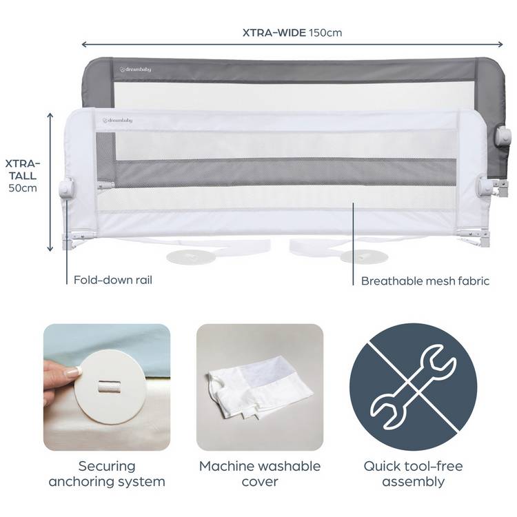 Dreambaby Nicole X-Wide X-Tall bedrail 150cm 50cm - British product