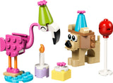 Cute animal playset with flamingo and lion party hats, UK version
