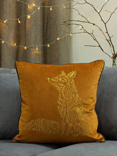 Next furn. Rust Orange/Gold Fauna Embroidered Polyester Filled Cushion 50cm- Buy online at McGrocer