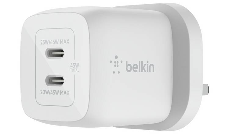 Belkin 45W dual USB-C GaN wall charger in white (British brand)