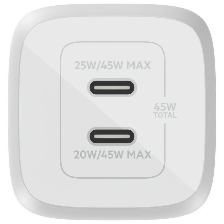 Belkin 45W dual USB-C GaN wall charger in white (British brand)