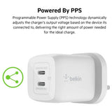 Belkin 45W dual USB-C GaN wall charger in white (British brand)