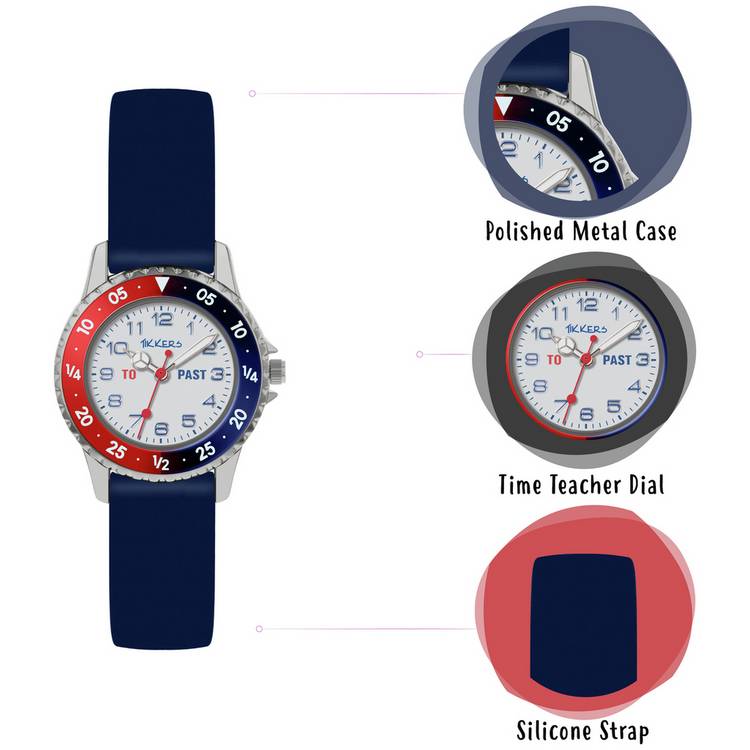 Tikkers Kids Blue Time Teacher Watch 26mm silicone strap, UK version