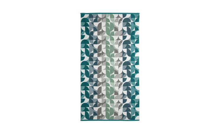 Habitat geometric hand towel blue green 90x50cm, UK version