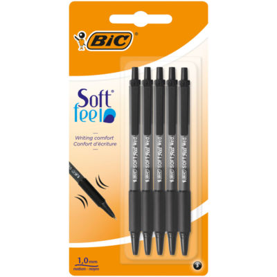 Bic Soft Feel Black Ball Point Pen Pack of 5 - British product