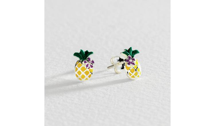Revere enamel pineapple stud earrings 5.3mm, UK version