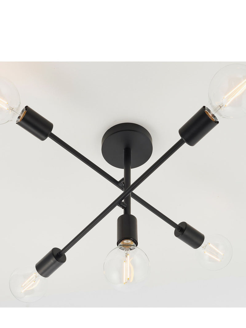 Gallery Home matt black 5-light flush ceiling light, UK version