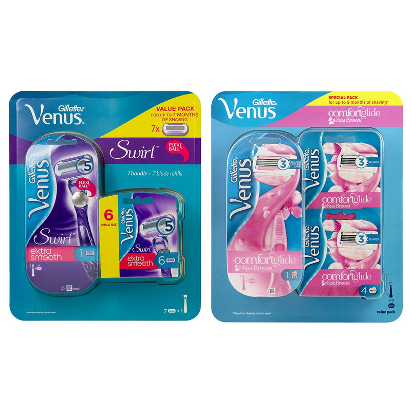 Gillette Venus Razors in Swirl and Breeze varieties, UK version