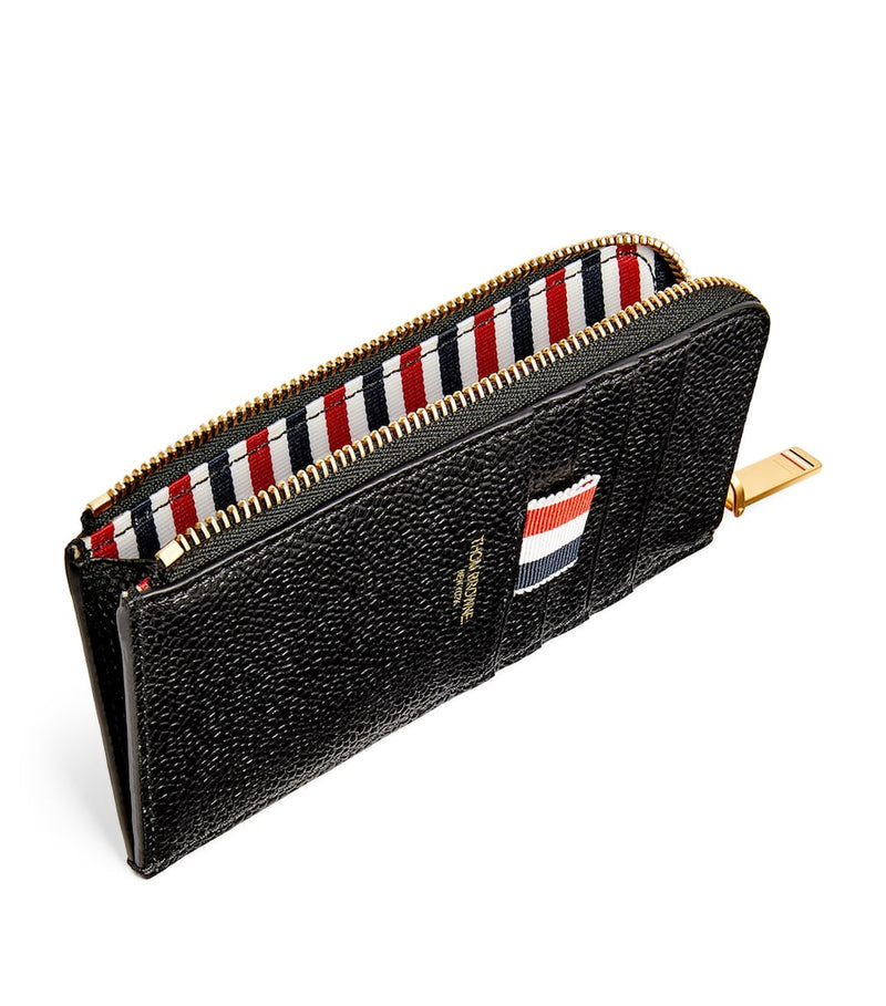 Thom Browne leather half-zip wallet with grained texture, UK version