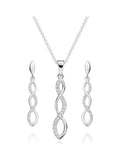Infinity cubic zirconia pendant and earrings set in sterling silver (British brand)