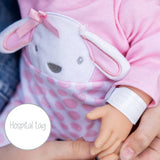 Tiny Treasures baby doll in pink bunny outfit imported from the UK