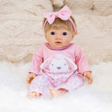 Tiny Treasures baby doll in pink bunny outfit imported from the UK