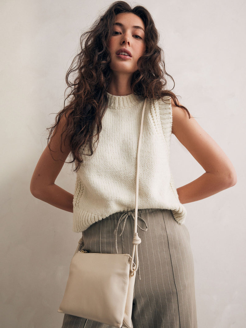 Small bone cream leather cross body bag - British product