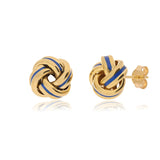 Gold love knot earrings with navy enamel, UK version