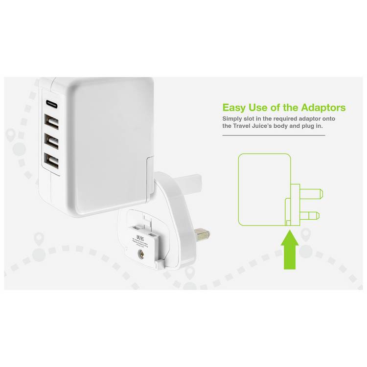 Juice travel charger USB-A USB-C white, imported from the UK