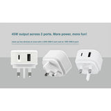 Juice 45W dual port mains charger white, UK version
