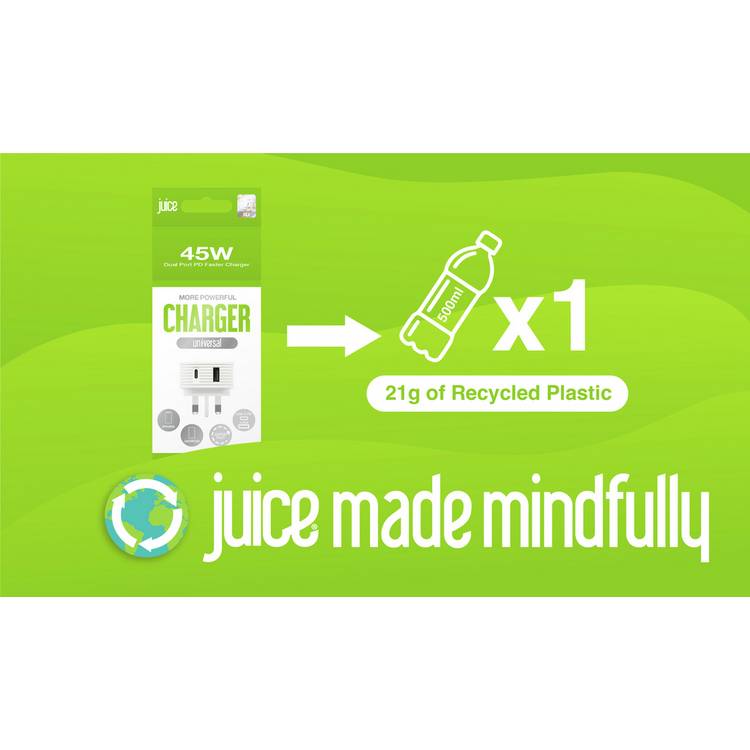 Juice 45W dual port mains charger white, UK version