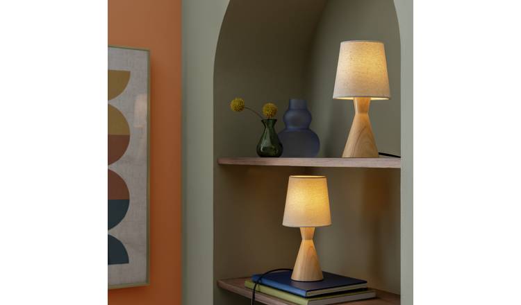 Habitat wood table lamp pair natural H26cm, imported from the UK
