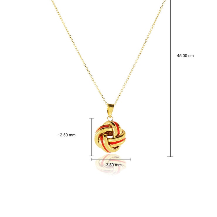 14ct yellow gold coral enamel love knot necklace 45cm - British product