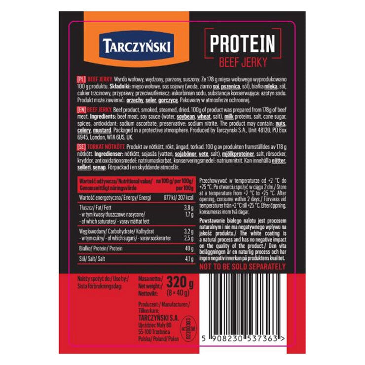 Tarczynski Protein Beef Jerky 8 x 40g (British brand)