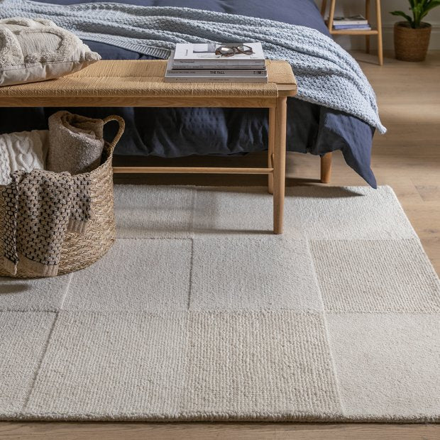 Habitat checkerboard natural wool cut pile rug 120x170cm (British brand)