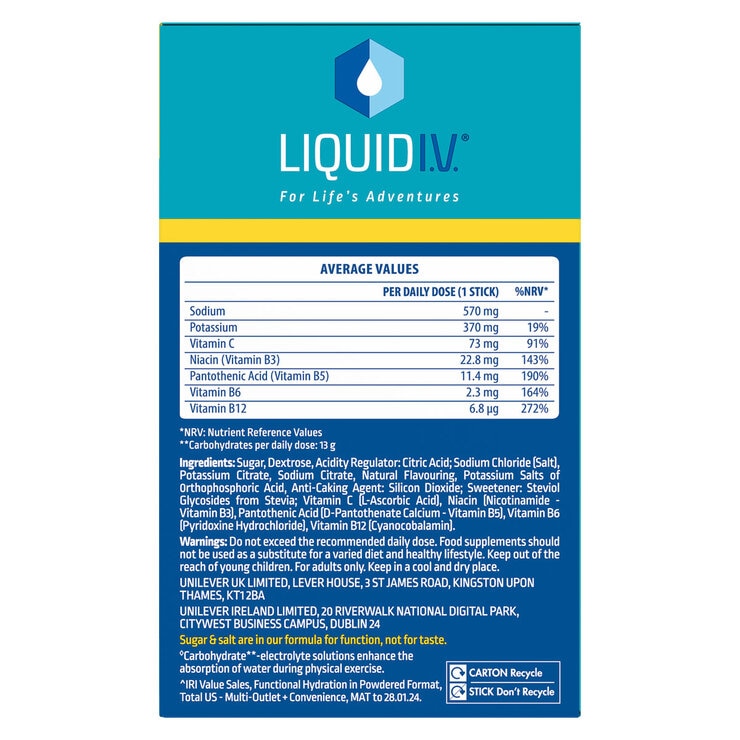 Liquid I.V. hydration multiplier powder Lemon Lime 30 sachets - British product