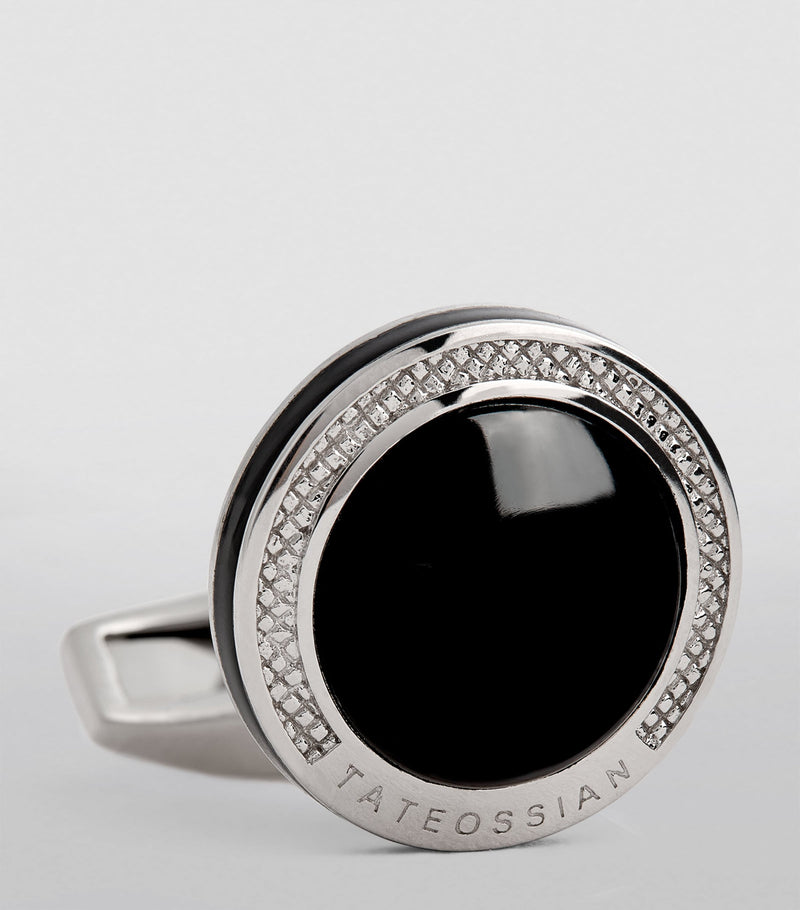 Tateossian sterling silver onyx cufflinks, UK version