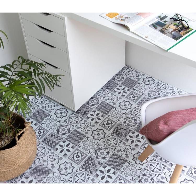 D-C-Fix adhesive vinyl floor tiles in grey, UK version