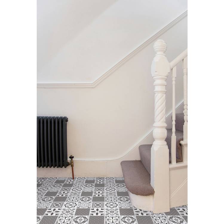 D-C-Fix adhesive vinyl floor tiles in grey, UK version