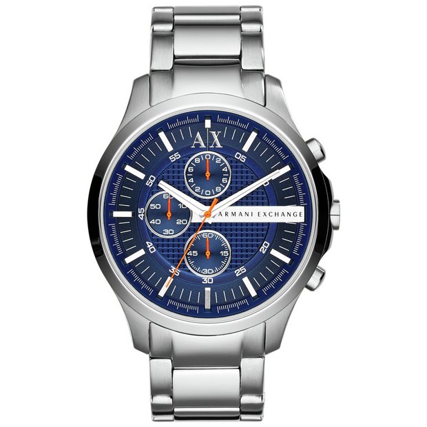 Armani Exchange silver stainless steel watch with blue dial, imported from the UK