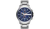 Armani Exchange silver stainless steel watch with blue dial, imported from the UK
