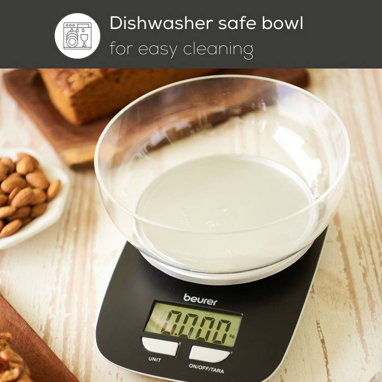Beurer KS25 electronic kitchen scale with bowl black, imported from the UK